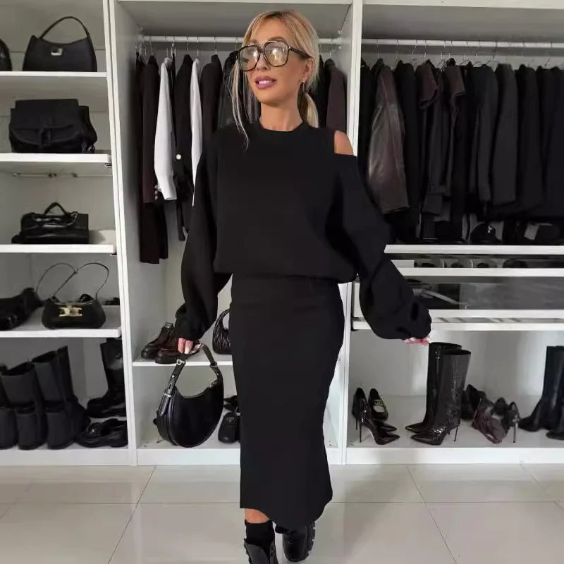 Batwing Sleeve Sweater Vest Suit
