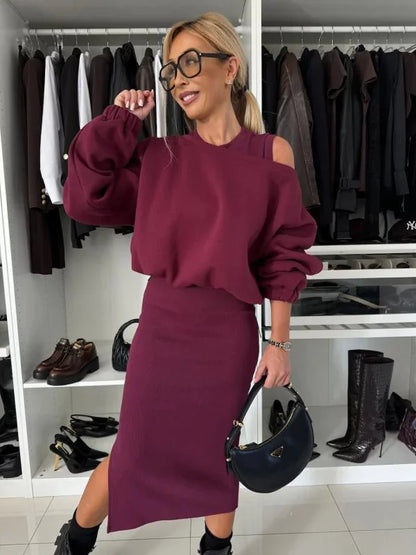 Batwing Sleeve Sweater Vest Suit