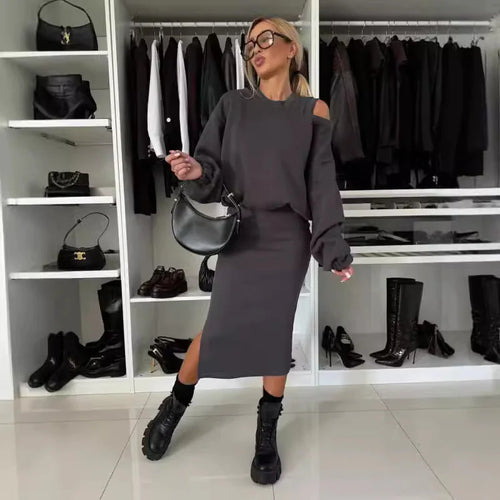 Batwing Sleeve Sweater Vest Suit