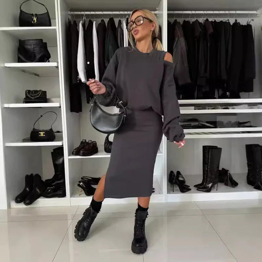 Batwing Sleeve Sweater Vest Suit